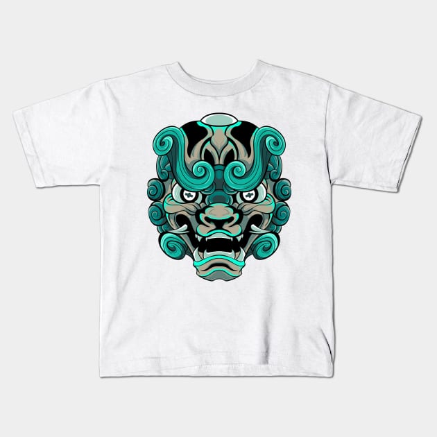 The Furious Japanese Lion 3 - Komainu Vector art illustration Kids T-Shirt by Yabisan_art